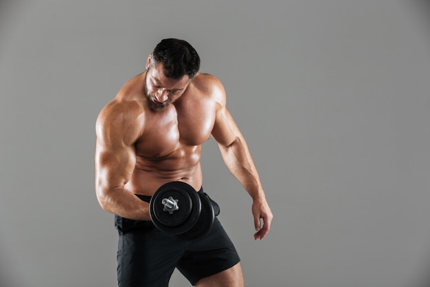Foto grátis retrato de um fisiculturista masculino sem camisa forte