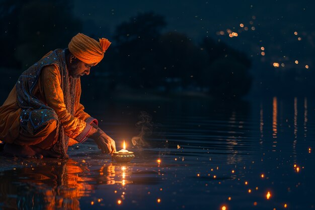 Retrato de um homem indiano celebrando o festival de Baisakhi