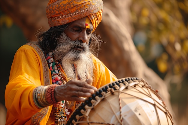 Retrato de um homem indiano celebrando o festival de Baisakhi