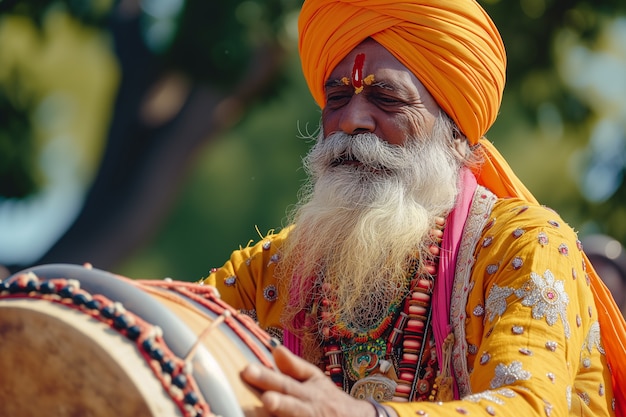 Foto grátis retrato de um homem indiano celebrando o festival de baisakhi