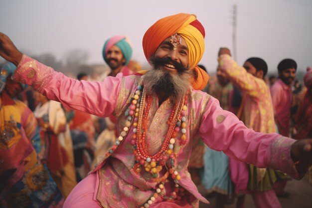 Retrato de um homem indiano celebrando o festival de Baisakhi