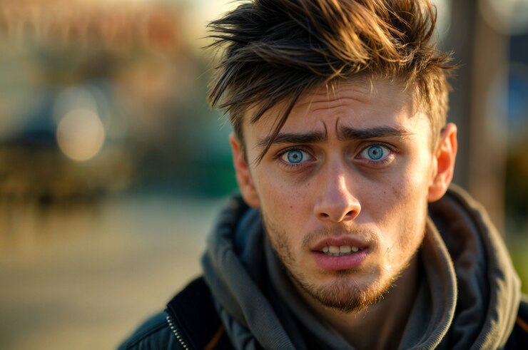 Foto grátis retrato de um homem mostrando fortes emoções para a conscientização sobre saúde mental