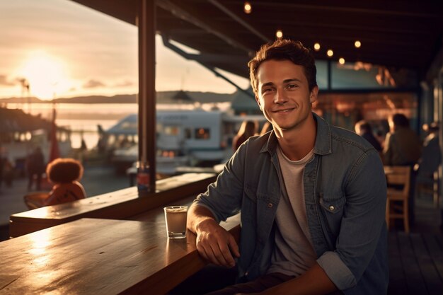 Retrato de um homem sorridente no bar