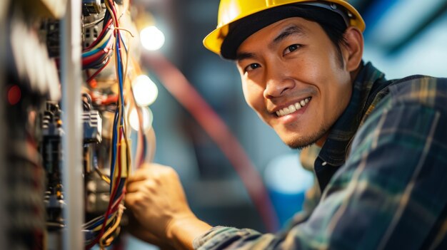 Retrato de um homem trabalhando como engenheiro