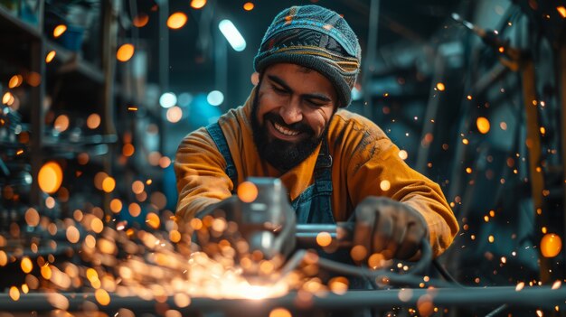 Retrato de um homem trabalhando como soldador