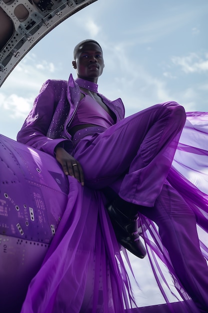 Foto grátis retrato de um homem vestindo roupas de moda de cor lavanda para a cor do ano