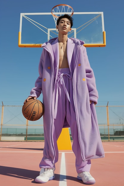 Foto grátis retrato de um homem vestindo roupas de moda de cor lavanda para a cor do ano