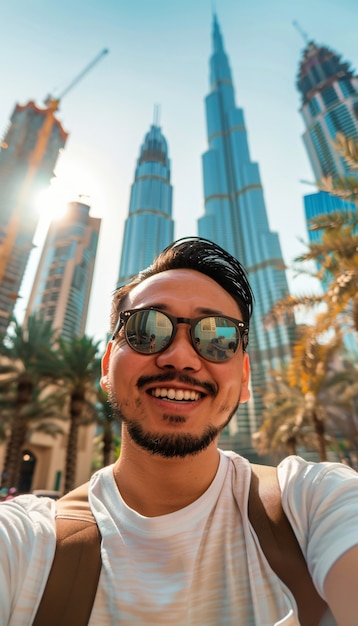 Foto grátis retrato de um homem visitando a luxuosa cidade de dubai