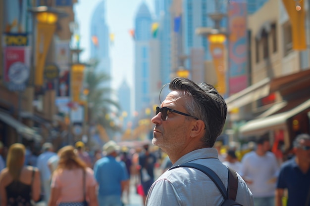 Foto grátis retrato de um homem visitando a luxuosa cidade de dubai