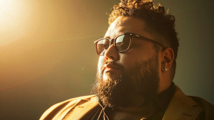 Foto grátis retrato de um influenciador masculino de tamanho grande nas mídias sociais