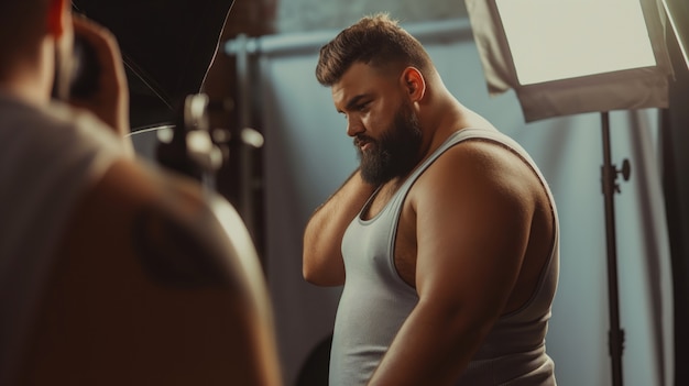 Foto grátis retrato de um influenciador masculino de tamanho grande nas mídias sociais