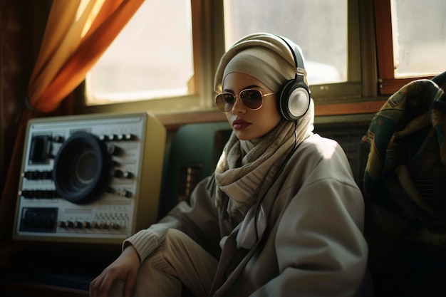 Foto grátis retrato de um jovem adulto a ouvir a transmissão de rádio