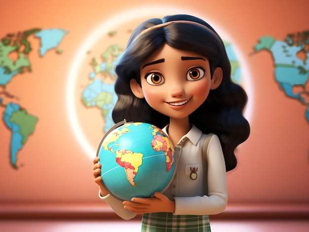 Foto grátis retrato de um jovem estudante com um globo para o dia da educação