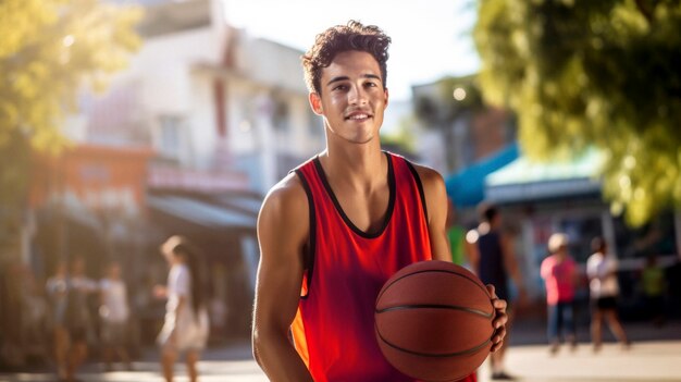 Foto grátis retrato de um jovem jogador de basquete