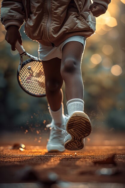 Retrato de um jovem jogador praticando tênis