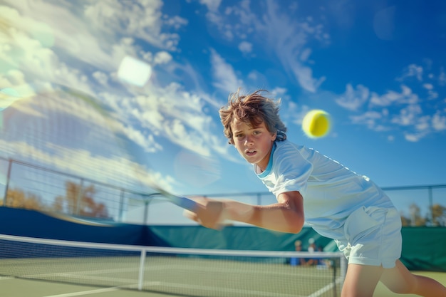 Foto grátis retrato de um jovem jogador praticando tênis