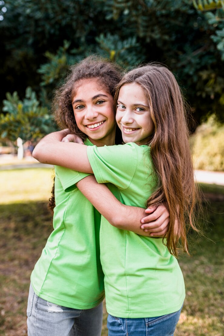 Foto grátis retrato, de, um, menina sorridente, abraçar, um ao outro