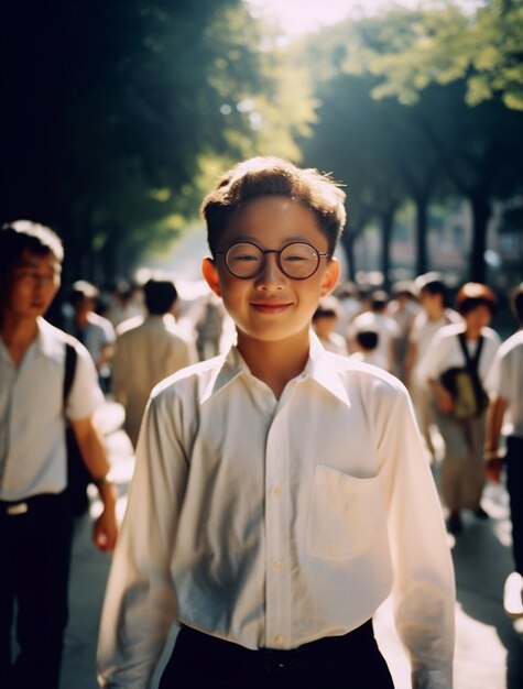 Retrato de um menino asiático de uniforme