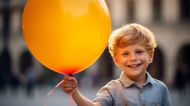 Foto grátis retrato de um menino com balões