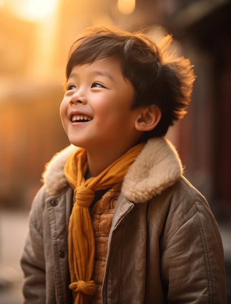 Foto grátis retrato de um menino sorrindo ao ar livre