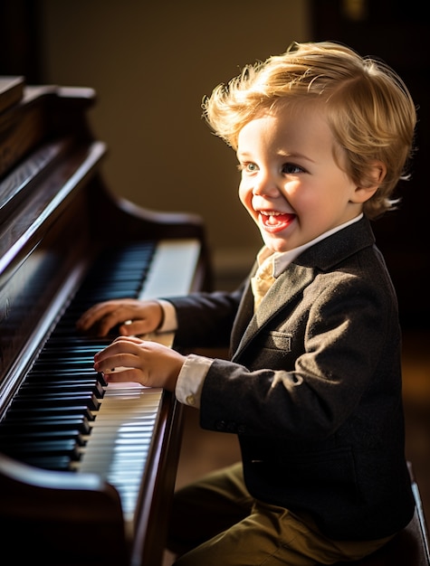 Retrato de um menino tocando piano
