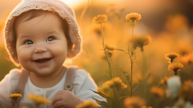 Foto grátis retrato de um recém-nascido adorável no campo