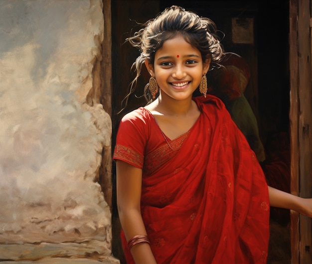 Retrato de uma adorável garota indiana