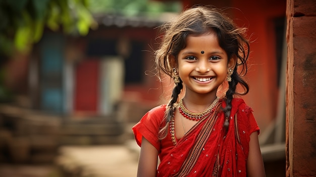 Retrato de uma adorável garota indiana