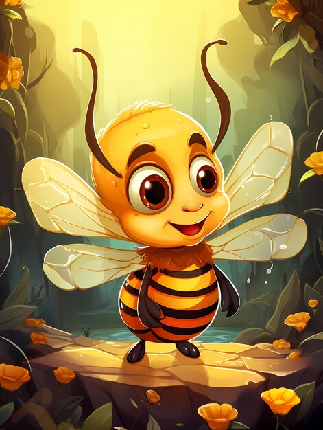 Retrato de uma bonita abelha animada