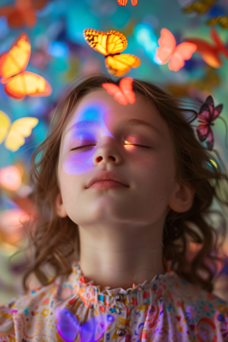 Foto grátis retrato de uma criança autista num mundo de fantasia