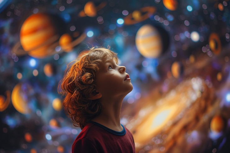 Foto grátis retrato de uma criança autista num mundo de fantasia