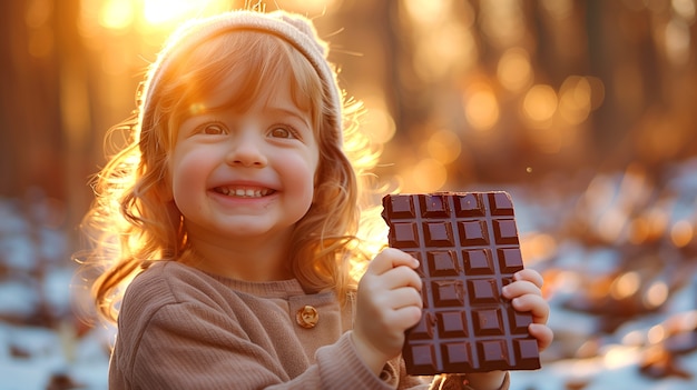 Foto grátis retrato de uma criança feliz comendo um delicioso chocolate