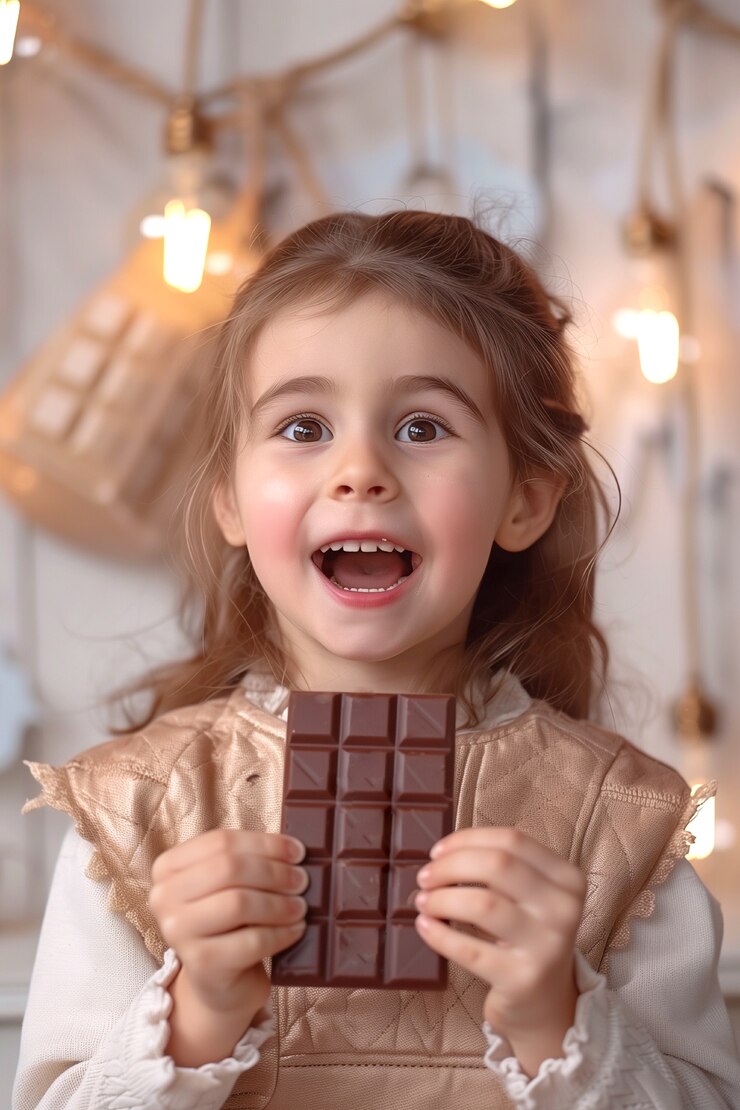 Foto grátis retrato de uma criança feliz comendo um delicioso chocolate