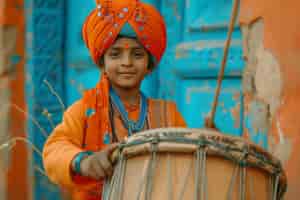 Foto grátis retrato de uma criança indiana comemorando o festival de baisakhi