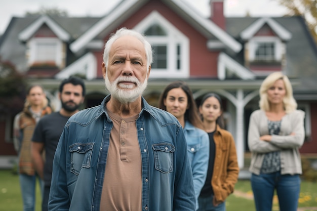 Foto grátis retrato de uma família multigeracional compartilhando espaço doméstico devido aos preços caros das habitações