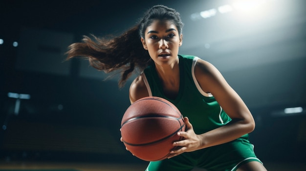 Foto grátis retrato de uma jovem jogadora de basquete