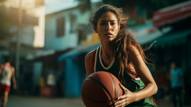 Foto grátis retrato de uma jovem jogadora de basquete