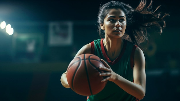 Foto grátis retrato de uma jovem jogadora de basquete