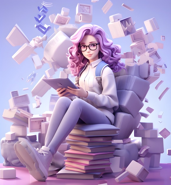 Retrato de uma menina com livros para o dia da educação