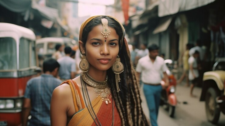 Foto grátis retrato de uma mulher indiana no bazar