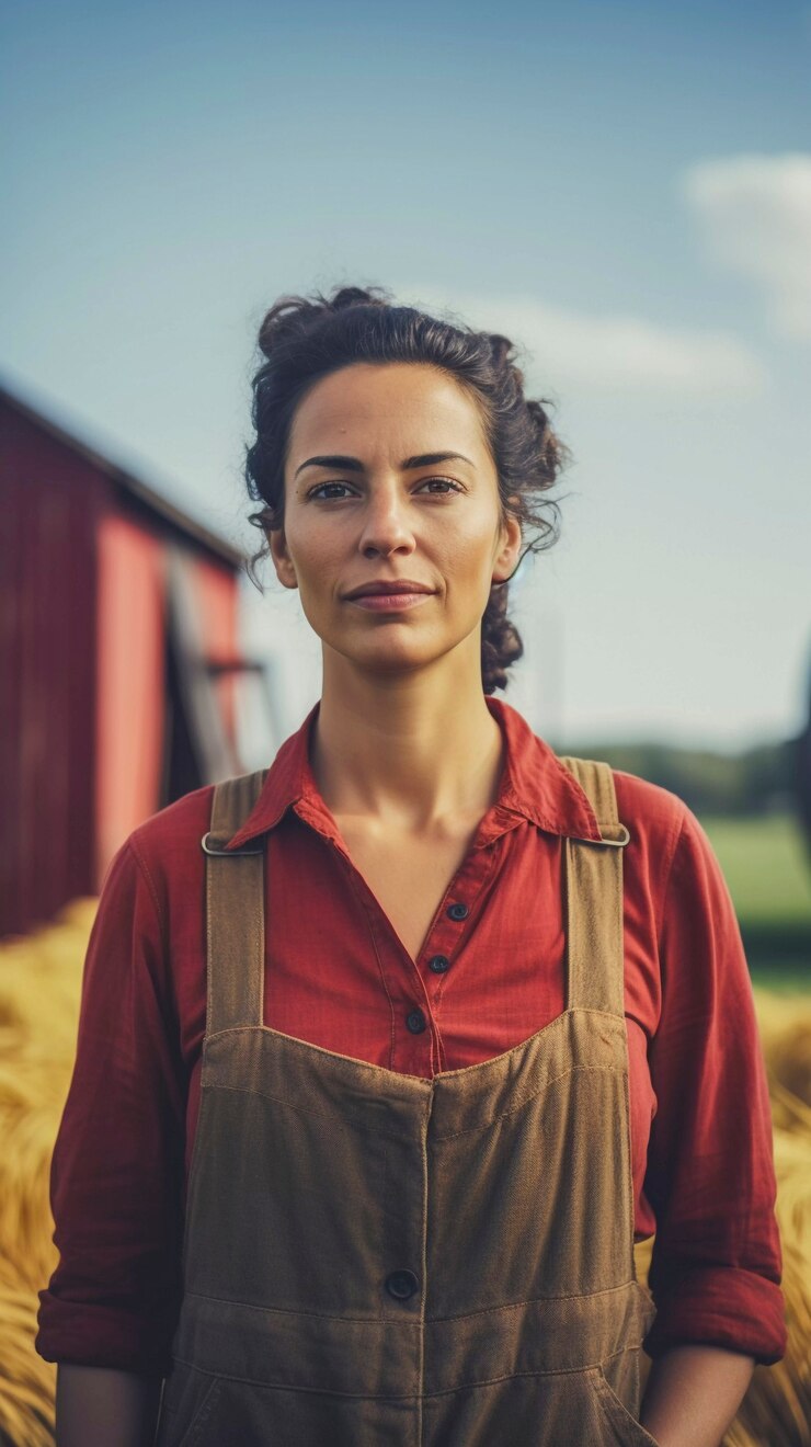 Foto grátis retrato de uma mulher milenar vivendo no campo depois de se mudar da cidade