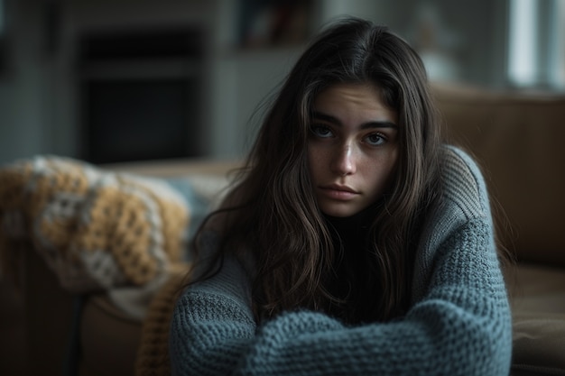 Foto grátis retrato de uma mulher triste e solitária