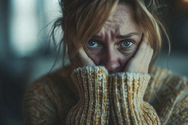 Foto grátis retrato de uma mulher triste e solitária