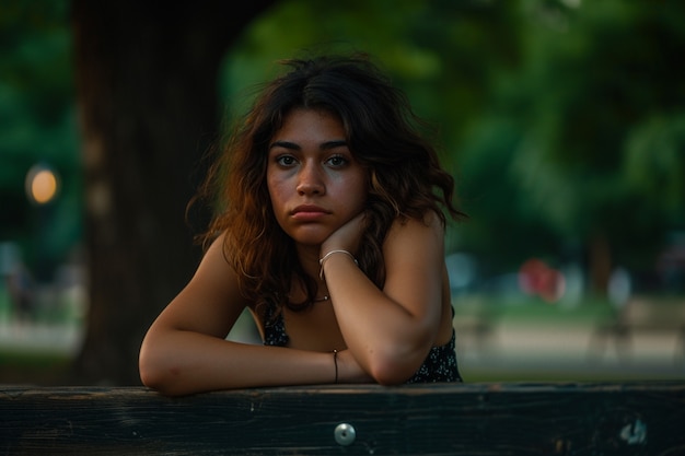 Foto grátis retrato de uma mulher triste e solitária