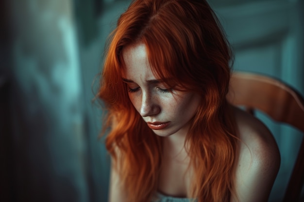 Foto grátis retrato de uma mulher triste e solitária