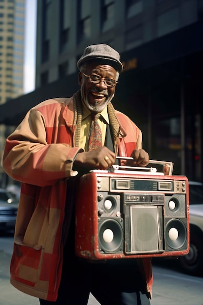 Retrato de uma pessoa idosa a ouvir a transmissão de rádio