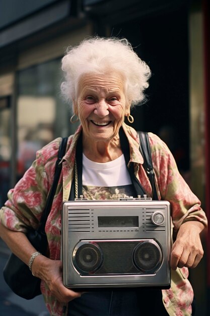 Retrato de uma pessoa idosa a ouvir a transmissão de rádio