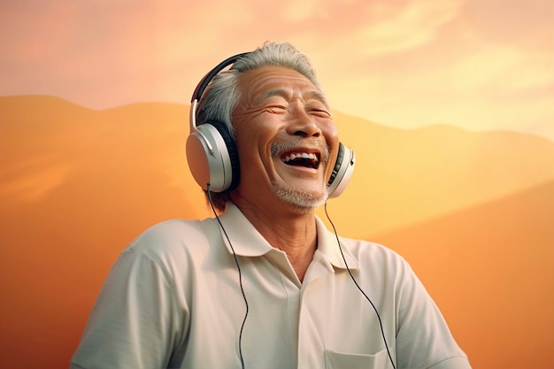 Retrato de uma pessoa idosa a ouvir a transmissão de rádio
