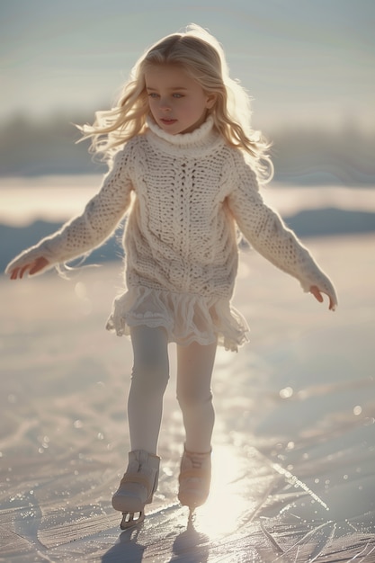 Foto grátis retrato de uma pessoa patinando no gelo ao ar livre durante o inverno