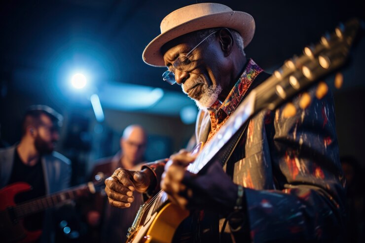 Foto grátis retrato de uma pessoa tocando guitarra